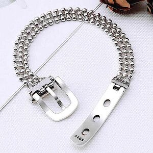 Sterling Silver Buckle Beaded Chain Bracelet